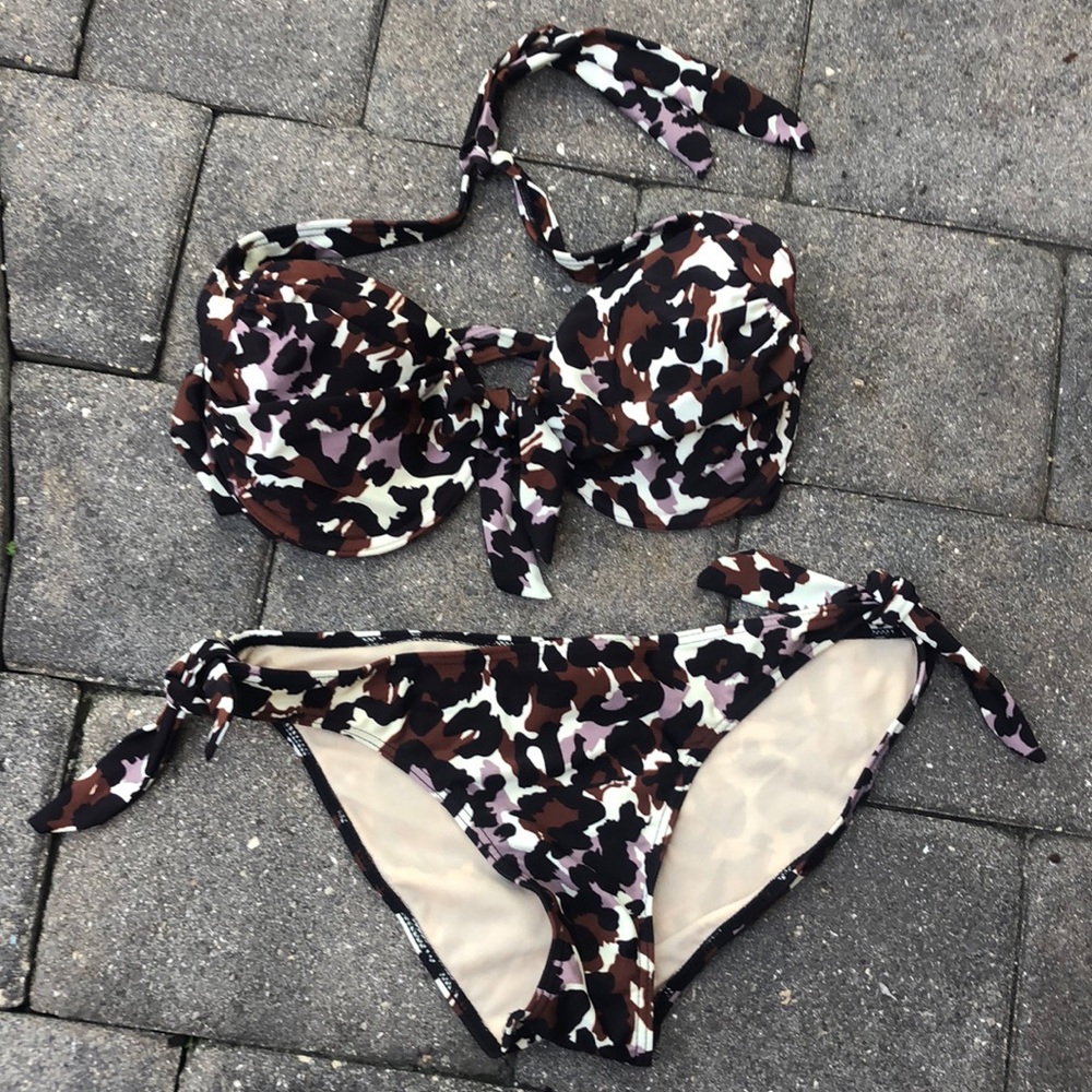 L leopard halter underwire bikini w/side ties NWOT